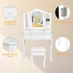 Costway Vanity Makeup Dressing Table Stool 4 Jewelry Wood Desk White 17 Costway Vanity Makeup Dressing Table Stool 4 Jewelry Wood Desk White -Furniture Shop GUEST c3924fc6 45be 402b 863c 90dc8fe15843