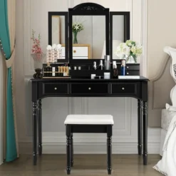 Costway 7 Drawers Vanity Set Dressing Table W/ Tri-Folding Mirror 23 Costway 7 Drawers Vanity Set Dressing Table W/ Tri-Folding Mirror -Furniture Shop GUEST c3ef9a79 96e6 48dd aa19 f416a5b17362
