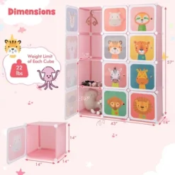 Costway 12-Cube Kids Wardrobe Baby Dresser Bedroom Armoire Clothes Hanging Closet With Door Blue/Pink 15 Costway 12-Cube Kids Wardrobe Baby Dresser Bedroom Armoire Clothes Hanging Closet With Door Blue/Pink -Furniture Shop GUEST c51f0da6 0b6a 4ba3 9fc5 d67e7729a82a