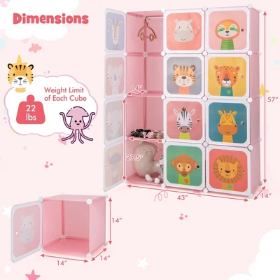 Costway 12-Cube Kids Wardrobe Baby Dresser Bedroom Armoire Clothes Hanging Closet With Door Blue/Pink 5 Costway 12-Cube Kids Wardrobe Baby Dresser Bedroom Armoire Clothes Hanging Closet With Door Blue/Pink - Image 3