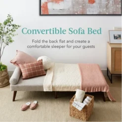 Best Choice Products Fabric Upholstered Convertible Futon W/ Rounded Armrests, Wooden Legs, 2 Cupholders -Furniture Shop GUEST c52fab9c 16f7 4e9f 80ba d79cf3884e5a