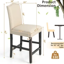 Costway Set Of 4 Upholstered Bar Stools 25'' Bar Height Chairs With Rubber Wood Legs Beige -Furniture Shop GUEST c5314d89 c69d 4448 8cd0 70aeca97b83f