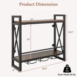 Costway Wall Mounted Wine Rack Industrial 2-Tier Wood Shelf With 3 Stem Glass Holders -Furniture Shop GUEST c5f68433 e5a2 4a22 9b56 846264e40e25