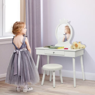 Costway Kids Vanity Makeup Table & Chair Set Make Up Stool Play Set For Children 4 Costway Kids Vanity Makeup Table & Chair Set Make Up Stool Play Set For Children - Image 2