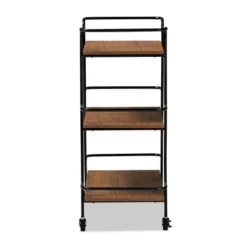 Small Bernard Rustic Industrial Metal And Wood 3 Tier Mobile Wine Bar Cart Black/Walnut - Baxton Studio -Furniture Shop GUEST c90ee7e8 de46 4b3f 8df2 a94e971058ca