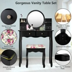 Tangkula Vanity Table Set W/Detachable Mirror & Stool Black/White 21 Tangkula Vanity Table Set W/Detachable Mirror & Stool Black/White -Furniture Shop GUEST ca259dfa 710c 4d46 bcea 45d6b93d2e4e