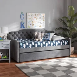 Freda Velvet Fabric Upholstered Button Tufted Daybed With Trundle - Baxton Studio 17 Freda Velvet Fabric Upholstered Button Tufted Daybed With Trundle - Baxton Studio -Furniture Shop GUEST cbd04c11 95a1 4c6e 91dc 0d775635f0a3