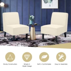 Costway Modern Armless Accent Chair Fabric Single Sofa WithRubber Wood Legs Beige/Gray -Furniture Shop GUEST cce3f03e 6822 4543 9860 feeb8773277b