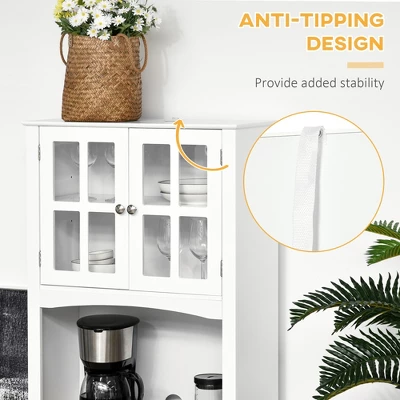 HOMCOM 67" Modern Buffet With Hutch, Louvered Kitchen Pantry Microwave Cabinet With Framed Glass Doors And 2 Drawers, White 6 HOMCOM 67" Modern Buffet With Hutch, Louvered Kitchen Pantry Microwave Cabinet With Framed Glass Doors And 2 Drawers, White - Image 4