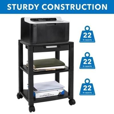 Mount-It! 3 Tier Mobile Printer Stand With Drawer | Height Adjustable Printer Cart With 4 Swivel Wheels And Cable Management | Rolling Printer Stand 9 Mount-It! 3 Tier Mobile Printer Stand With Drawer | Height Adjustable Printer Cart With 4 Swivel Wheels And Cable Management | Rolling Printer Stand - Image 7
