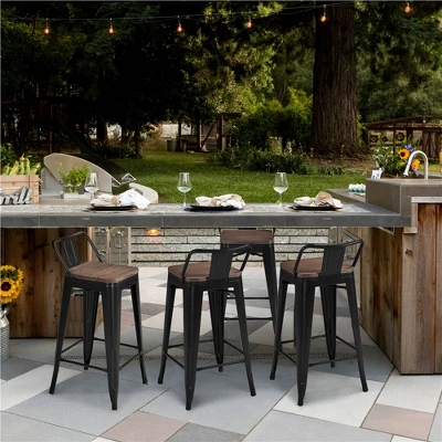 Yaheetech 26" Low Back Metal Counter Height Bar Stools With Wood Seat & Footrest, Set Of 4 4 Yaheetech 26" Low Back Metal Counter Height Bar Stools With Wood Seat & Footrest, Set Of 4 - Image 2