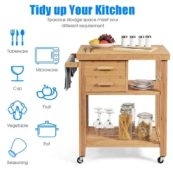 Costway Bamboo Kitchen Trolley Cart Wood Rolling Island W/ Tower Rack & Drawers -Furniture Shop GUEST ce4951b0 d6e2 4314 8abb f05ad1b15c77