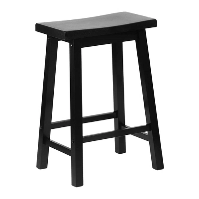 PJ Wood Classic Saddle-Seat 24" Tall Kitchen Counter Stools For Homes, Dining Spaces, And Bars W/Backless Seats, 4 Square Legs, Black (Set Of 4) 4 PJ Wood Classic Saddle-Seat 24" Tall Kitchen Counter Stools For Homes, Dining Spaces, And Bars W/Backless Seats, 4 Square Legs, Black (Set Of 4) - Image 2
