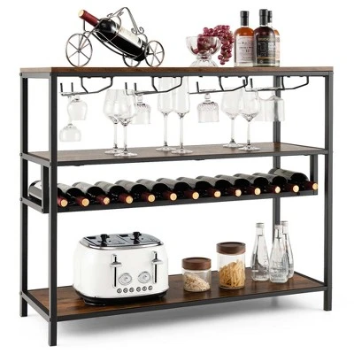 Costway Rustic Wine Rack Table 13 Bottles Wine Bar Cabinet Freestanding With Glass Holder 10 Costway Rustic Wine Rack Table 13 Bottles Wine Bar Cabinet Freestanding With Glass Holder - Image 8