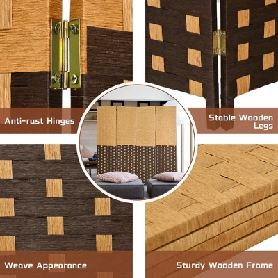 Costway 4 Panel Folding Room Divider Weave Fiber Privacy Partition Screen 6FT Tall 11 Costway 4 Panel Folding Room Divider Weave Fiber Privacy Partition Screen 6FT Tall - Image 9