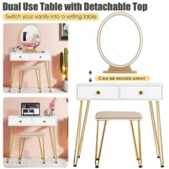 Costway Vanity Makeup Dressing Table W/ 3 Lighting Modes Mirror Touch Switch White 14 Costway Vanity Makeup Dressing Table W/ 3 Lighting Modes Mirror Touch Switch White -Furniture Shop GUEST d0ac6a60 6579 43b2 b88f c251775ad42c