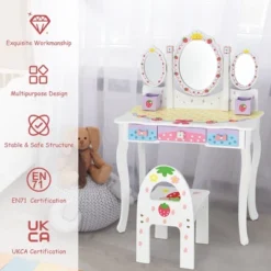 Costway Kids Vanity Princess Makeup Dressing Table Chair Set W/ Tri-fold Mirror White 17 Costway Kids Vanity Princess Makeup Dressing Table Chair Set W/ Tri-fold Mirror White -Furniture Shop GUEST d0e6a9a4 44d3 4a2c ac0c 4ef970398a04