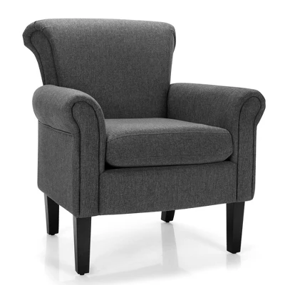 Costway Modern Upholstered Fabric Accent Chair W/ Rubber Wood Legs Dark GrayLight Grayy 11 Costway Modern Upholstered Fabric Accent Chair W/ Rubber Wood Legs Dark GrayLight Grayy - Image 9