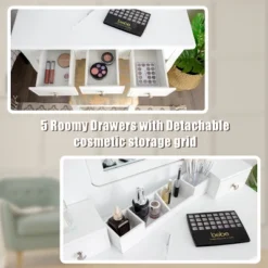 Tangkula Rotatable Mirror Vanity Set Makeup Dressing Table And Stool W/ 5 Drawers 14 Tangkula Rotatable Mirror Vanity Set Makeup Dressing Table And Stool W/ 5 Drawers -Furniture Shop GUEST d21d6f65 cf1f 4a06 a9c3 51f3049448f9