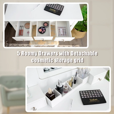 Tangkula Rotatable Mirror Vanity Set Makeup Dressing Table And Stool W/ 5 Drawers 7 Tangkula Rotatable Mirror Vanity Set Makeup Dressing Table And Stool W/ 5 Drawers - Image 5