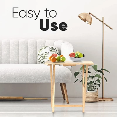 PJ Wood Rectangle Folding Portable TV Snack Serving Tray Table, Solid Wood Construction With Natural Finish, 2 Piece Set 4 PJ Wood Rectangle Folding Portable TV Snack Serving Tray Table, Solid Wood Construction With Natural Finish, 2 Piece Set - Image 2