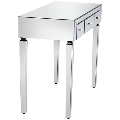 Studio 55D Thea Modern Mirrored Rectangular Desk 39 1/2" X 18" With 3-Drawer Silver Faceted Crystal Knobs For Living Room Bedroom Bedside Entryway 6 Studio 55D Thea Modern Mirrored Rectangular Desk 39 1/2" X 18" With 3-Drawer Silver Faceted Crystal Knobs For Living Room Bedroom Bedside Entryway - Image 4