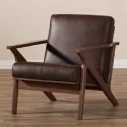 Bianca Mid Century Modern Walnut Wood Distressed Faux Leather Lounge Chair Dark Brown - Baxton Studio -Furniture Shop GUEST d33031b1 13ae 485f bee1 9dfcf1659427