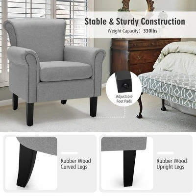 Costway Modern Upholstered Fabric Accent Chair W/ Rubber Wood Legs Dark GrayLight Grayy 8 Costway Modern Upholstered Fabric Accent Chair W/ Rubber Wood Legs Dark GrayLight Grayy - Image 6