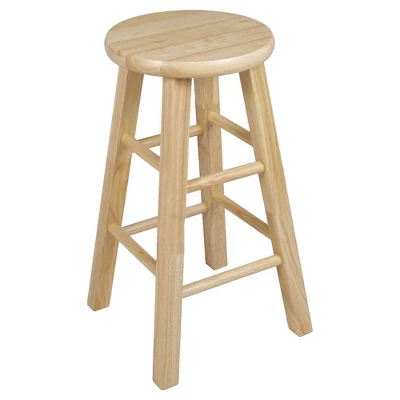 PJ Wood Classic Round-Seat 24" Tall Kitchen Counter Stools For Homes, Dining Spaces, And Bars With Backless Seats, 4 Square Legs, Natural (Set Of 8) 4 PJ Wood Classic Round-Seat 24" Tall Kitchen Counter Stools For Homes, Dining Spaces, And Bars With Backless Seats, 4 Square Legs, Natural (Set Of 8) - Image 2