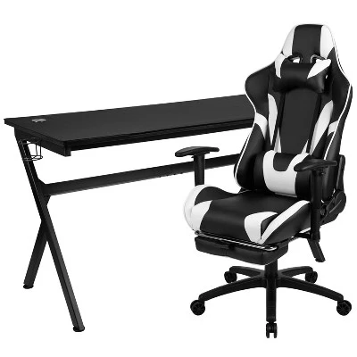Flash Furniture Gaming Desk And Footrest Reclining Gaming Chair Set - Cup Holder/Headphone Hook/Removable Mouse Pad Top/Wire Management 16 Flash Furniture Gaming Desk And Footrest Reclining Gaming Chair Set - Cup Holder/Headphone Hook/Removable Mouse Pad Top/Wire Management - Image 14