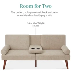 Best Choice Products Fabric Upholstered Convertible Futon W/ Rounded Armrests, Wooden Legs, 2 Cupholders -Furniture Shop GUEST d581a8d4 5e0d 48e2 a7ca e2945f4fe58c