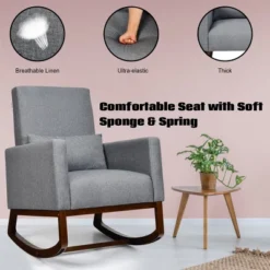 2-in-1 Fabric Upholstered Rocking Chair Nursery Armchair With Pillow Dark Grey -Furniture Shop GUEST d606ad1f b674 442d 8fc1 dd8a40db01e6