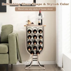 Costway 14 Bottles Wine Rack Console Table Freestanding Wine Storage With Woodtop & Wheels -Furniture Shop GUEST d65aef08 e19f 4492 b7cf 33e29d8ffc72