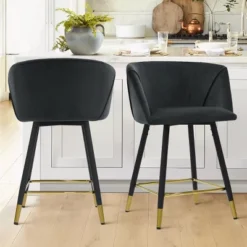 24" Chole Armrest Upholstered 360° Swivel Counter Height Stool Combine With Black And Gold Legs (Set Of 2)-The Pop Maison -Furniture Shop GUEST d946f5d4 a7be 4f3a ade8 5a93254cde68