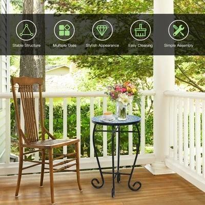 Costway Mosaic Side Table Accent Table Round Balcony Bistro End Table OrangeBlueNavy 6 Costway Mosaic Side Table Accent Table Round Balcony Bistro End Table OrangeBlueNavy - Image 4