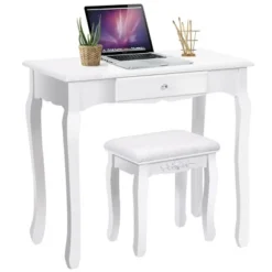Costway White Vanity Wood Makeup Dressing Table Stool 3 Drawer 17 Costway White Vanity Wood Makeup Dressing Table Stool 3 Drawer -Furniture Shop GUEST d9be94ee 7123 4069 acca 2c5c66a7cd33