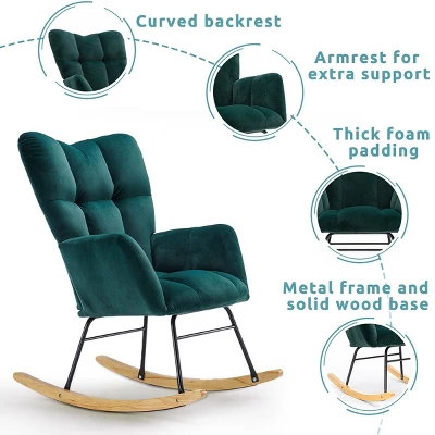 Epping Nursery Rocking Chair,Velvet Upholstered Glider Rocker Rocking Accent Chair,Wingback Rocking Chairs-Maison Boucle 16 Epping Nursery Rocking Chair,Velvet Upholstered Glider Rocker Rocking Accent Chair,Wingback Rocking Chairs-Maison Boucle - Image 14