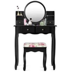 Tangkula Vanity Table Set W/Detachable Mirror & Stool Black/White 17 Tangkula Vanity Table Set W/Detachable Mirror & Stool Black/White -Furniture Shop GUEST daac9ddf 516c 4cd2 9117 92acb7a5a6f0