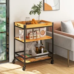 Costway 3-Tier Wine Bar Cart Rolling Rack Serving Trolley Detachable Top & Glass Holder 14 Costway 3-Tier Wine Bar Cart Rolling Rack Serving Trolley Detachable Top & Glass Holder -Furniture Shop GUEST dad10b2e f7e9 4ed8 acf0 a01613aa0548