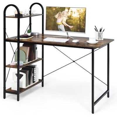 Costway 48'' Reversible Computer Desk Writing Table Workstation W/ Storage Shelf BlackBrown 12 Costway 48'' Reversible Computer Desk Writing Table Workstation W/ Storage Shelf BlackBrown - Image 10