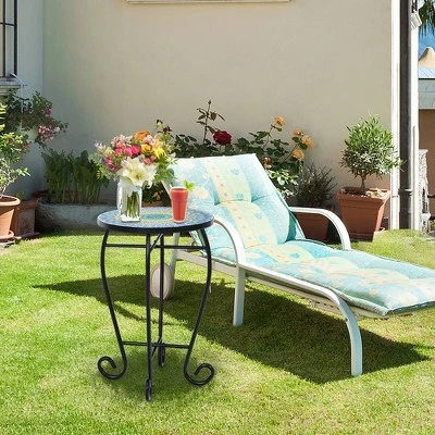 Costway Mosaic Side Table Accent Table Round Balcony Bistro End Table OrangeBlueNavy 10 Costway Mosaic Side Table Accent Table Round Balcony Bistro End Table OrangeBlueNavy - Image 8