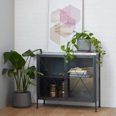 Industrial Metal Cabinet Black - Olivia & May 3 Industrial Metal Cabinet Black - Olivia & May