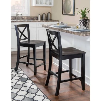 24" Torino X Back Wood Counter Height Barstool - Black - Linon 3 24" Torino X Back Wood Counter Height Barstool - Black - Linon