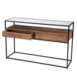 Slehidi Glass Top Console Table With Storage Black/Natural - Aiden Lane -Furniture Shop GUEST de6b2bc2 cb51 4351 8347 7a2842218e73