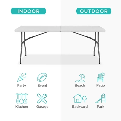 Best Choice Products 6ft Plastic Folding Table, Indoor Outdoor Heavy Duty Portable W/ Handle, Lock For Picnic 4 Best Choice Products 6ft Plastic Folding Table, Indoor Outdoor Heavy Duty Portable W/ Handle, Lock For Picnic - Image 2