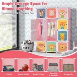 Costway 12-Cube Kids Wardrobe Baby Dresser Bedroom Armoire Clothes Hanging Closet With Door Blue/Pink 20 Costway 12-Cube Kids Wardrobe Baby Dresser Bedroom Armoire Clothes Hanging Closet With Door Blue/Pink -Furniture Shop GUEST dfc28d77 a90c 4261 8e88 f34943cad6cf