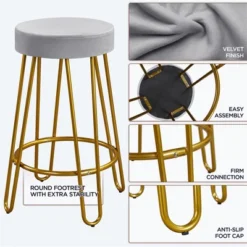 Yaheetech Set Of 2 Upholstered Velvet Counter Stools With Metal Legs 16 Yaheetech Set Of 2 Upholstered Velvet Counter Stools With Metal Legs -Furniture Shop GUEST dfe80809 ab65 43e0 a2bc 8b3965c3abf3