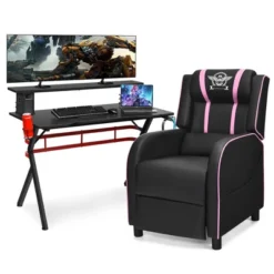 Costway Gaming Desk & Chair Set 48'' Computer Desk & Massage Recliner Chair Black + White/Blue/Pink/Red -Furniture Shop GUEST e0ae29b7 2626 46c2 a027 b107ca9841ef