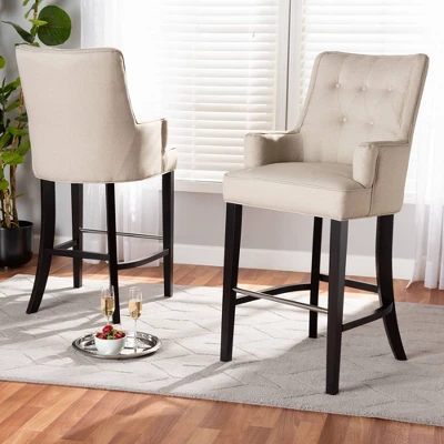 2pc Aldon Upholstered And Wood Bar Stool Set - Baxton Studio 7 2pc Aldon Upholstered And Wood Bar Stool Set - Baxton Studio - Image 5