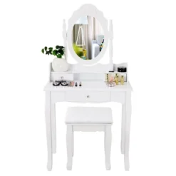 Costway White Vanity Wood Makeup Dressing Table Stool 3 Drawer 16 Costway White Vanity Wood Makeup Dressing Table Stool 3 Drawer -Furniture Shop GUEST e12324ff c7ba 4ea5 a925 035ee19d1e4e